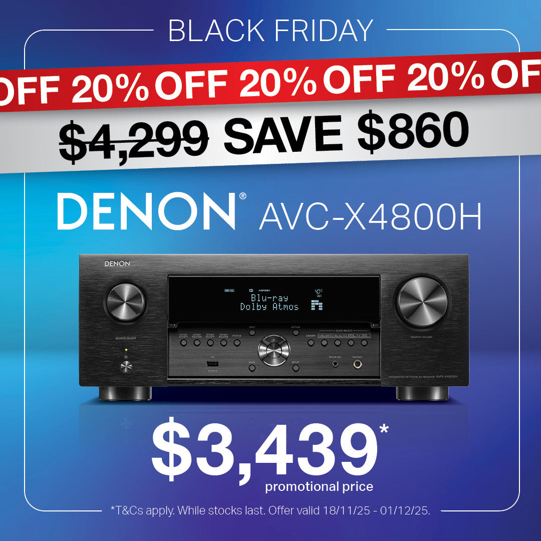 Denon AVC-X4800H 8K video and 3D audio experience from a 9.4 channel receiver, Dirac Optional, Voice Control and HEOS Built-in®, Made in Japan.