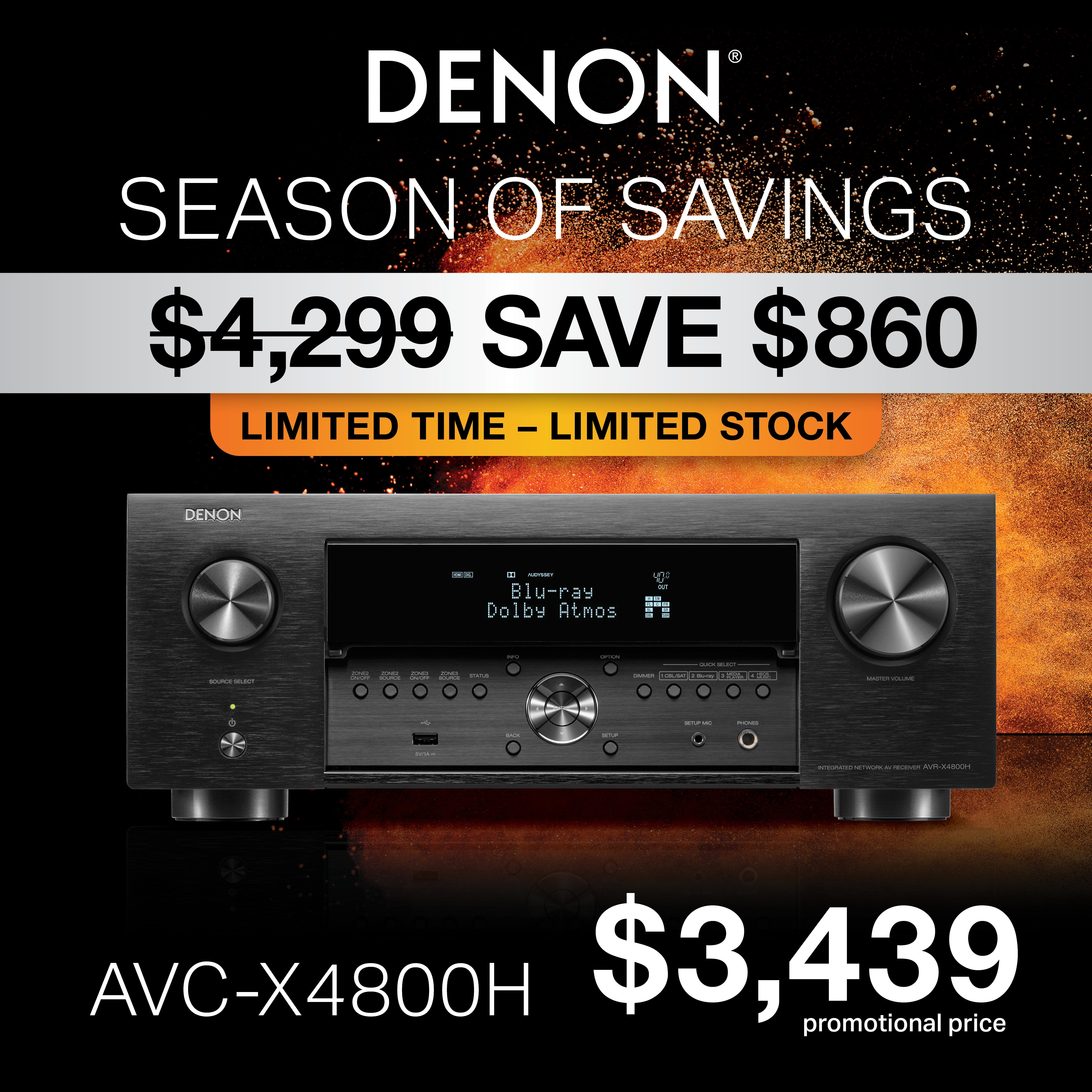 Denon AVC-X4800H 8K video and 3D audio experience from a 9.4 channel receiver, Dirac Optional, Voice Control and HEOS Built-in®, Made in Japan.
