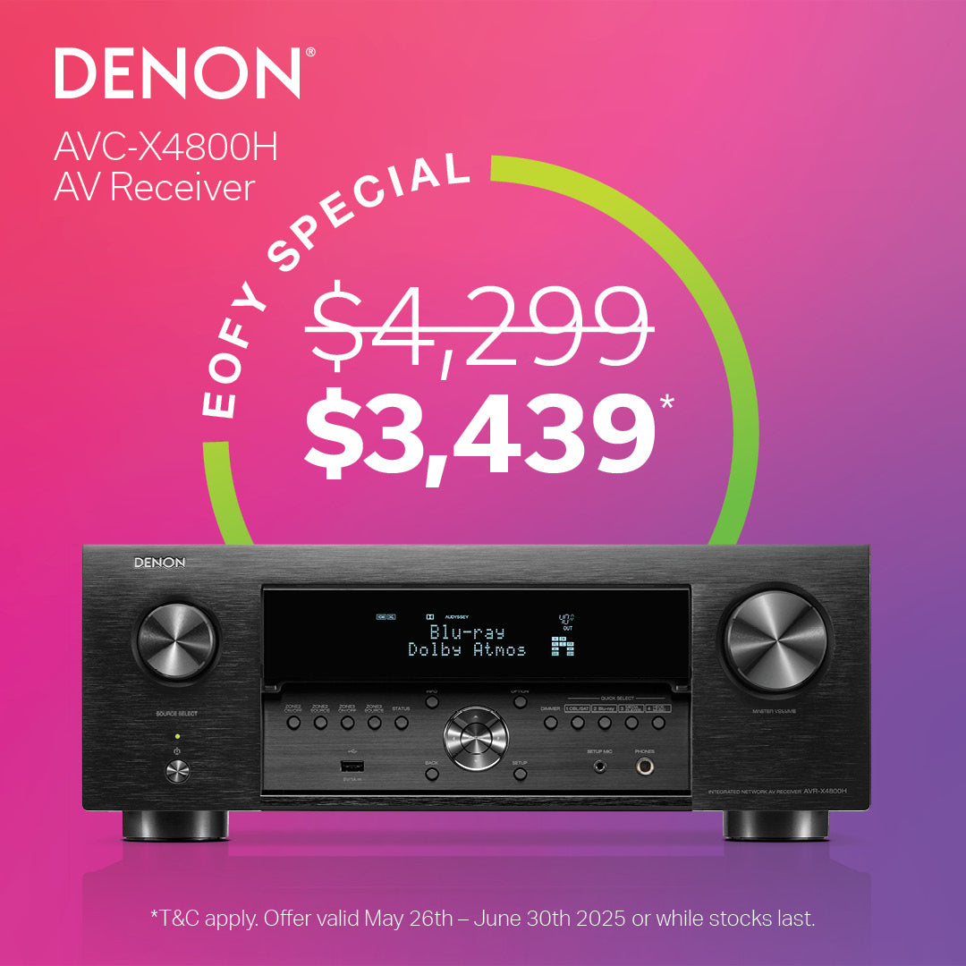 Denon AVC-X4800H 8K video and 3D audio experience from a 9.4 channel receiver, Dirac Optional, Voice Control and HEOS Built-inÂ®, Made in Japan.